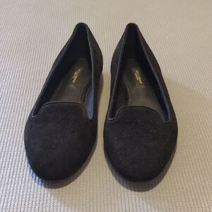 Dolce & Gabbana Black Grosgrain Trim Suede Ballet Flats